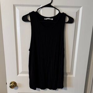 Double Zero Black Ribbed Scoop Tank